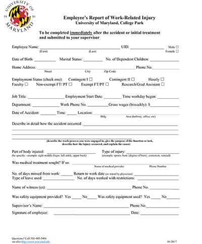 First Report of Injury Form